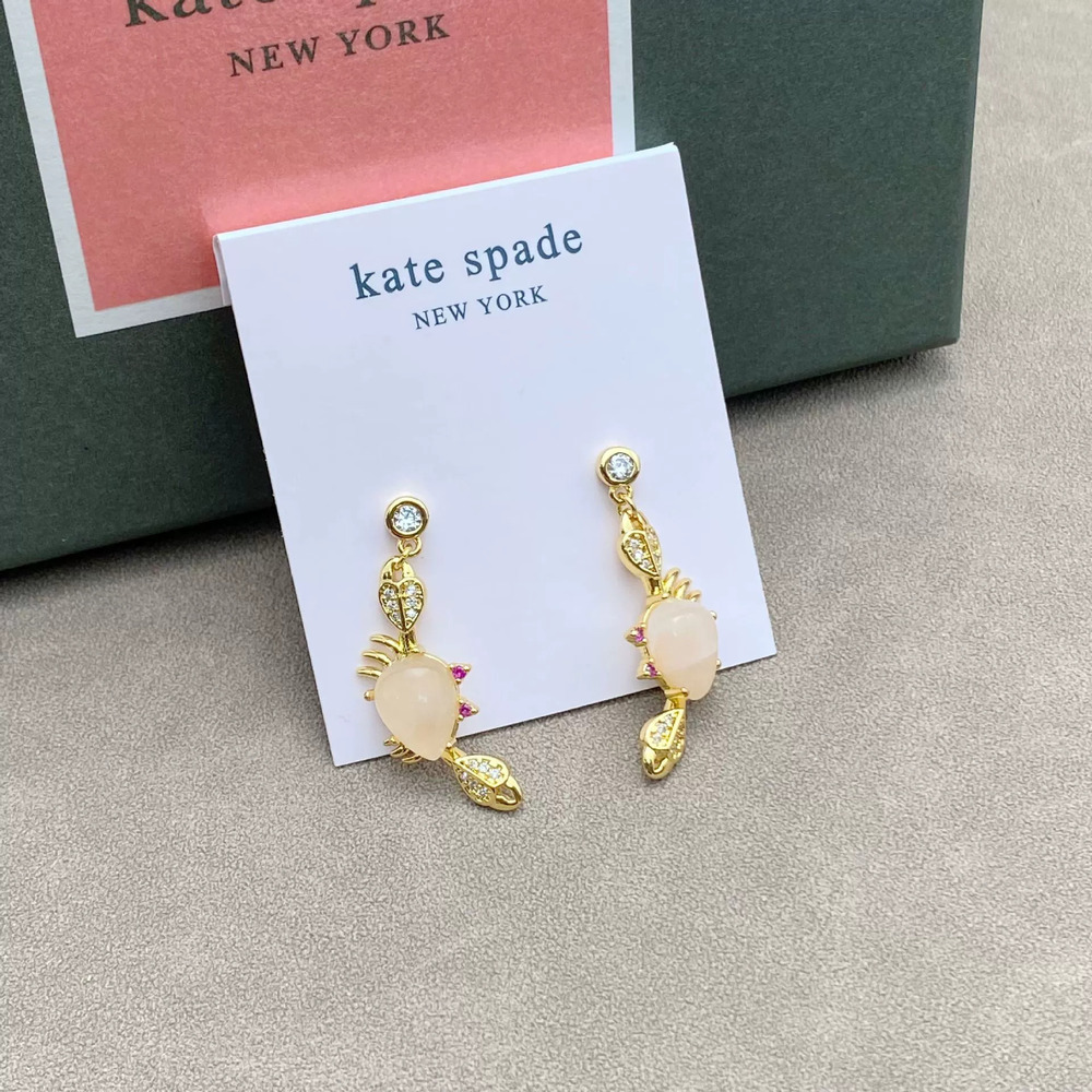 kate spade Cat Earrings Sterling Silver Gold Plated Natural White Green Jade